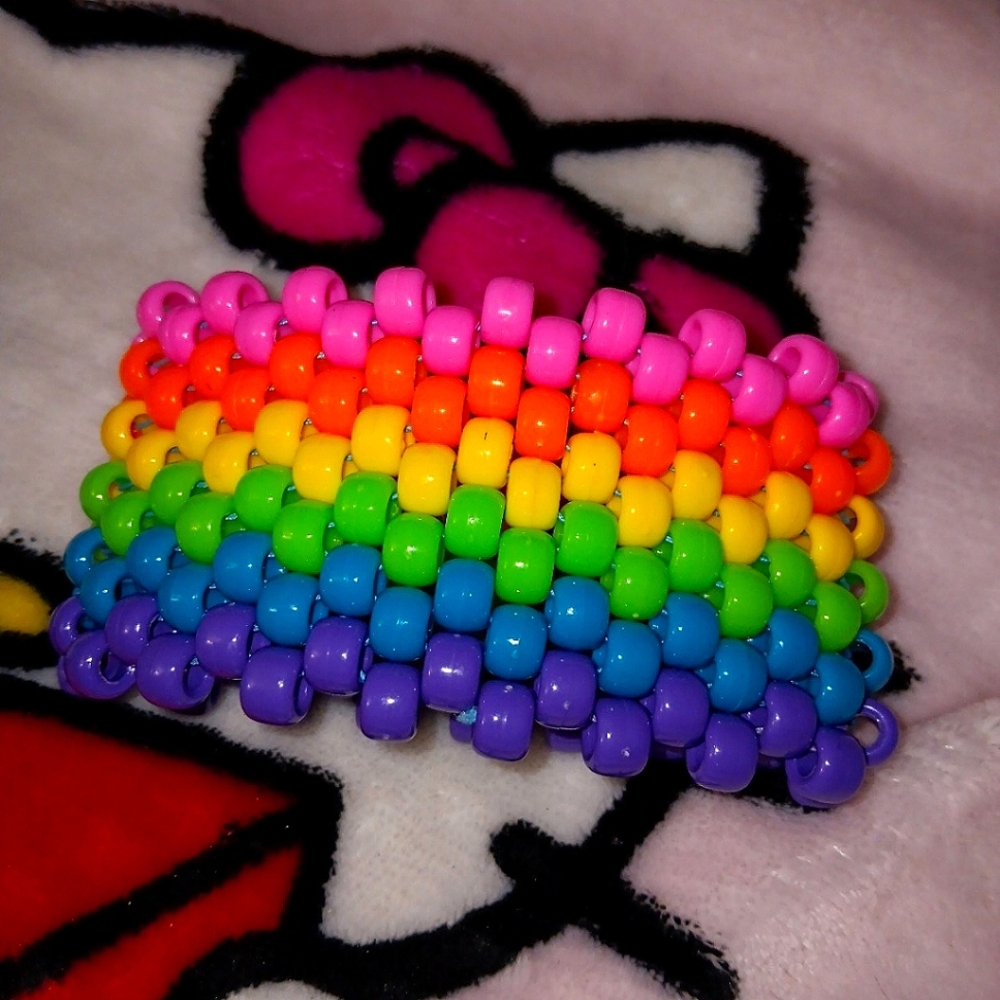 Rainbow Kandi handmade raver cuff bracelet